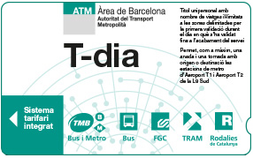 Precio tarjeta T-dia metro bus Barcelona | Transports Metropolitans de  Barcelona