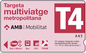 Precio tarjeta T-4 metro bus Barcelona | Transports Metropolitans de  Barcelona