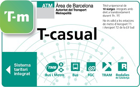 Precio tarjeta T-casual metro bus Barcelona | Transports Metropolitans de  Barcelona