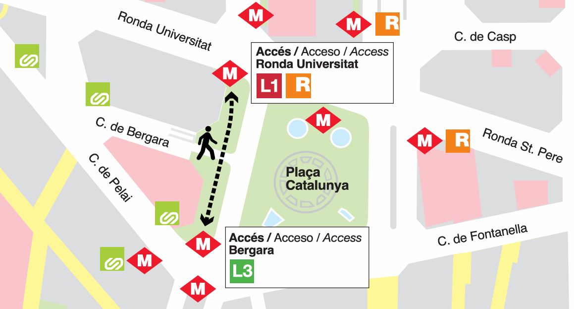 Imatge dels accessos de Catalunya L1 i L3 i el recorregut de l'enllaç pel carrer